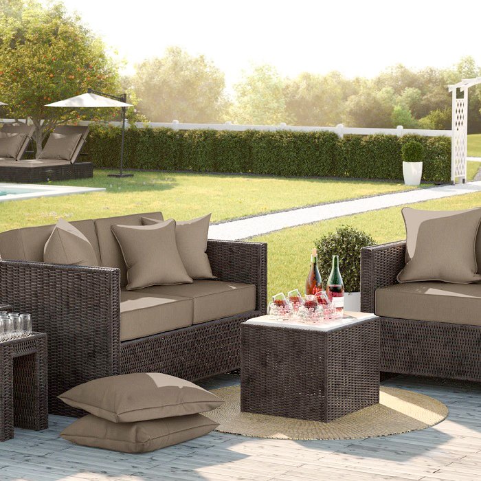 Custom-sized Outdoor Pillows & Cushions in Caffe Latte 4209, designed for outdoor furniture with a warm, inviting color