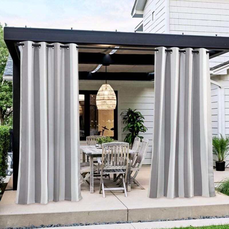 Outdoor Curtains and Drapes, custom-size, Light grey stripes, UV protection, 5 years warranty - Image 3