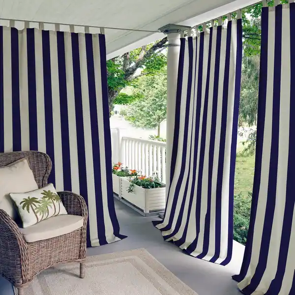 Outdoor Curtains and Drapes, custom-size, Dark Blue stripes, UV protection, 5 years warranty